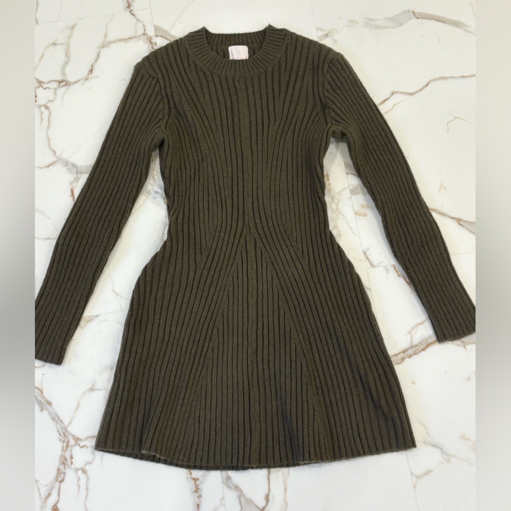 H&M Olive Ribbed Knit Dress